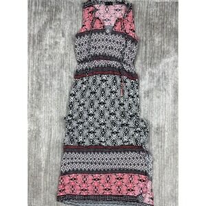 & harmony Maxi Dress Womens S Coral Mixed Print Floral Geometric Boho Tassel Tie